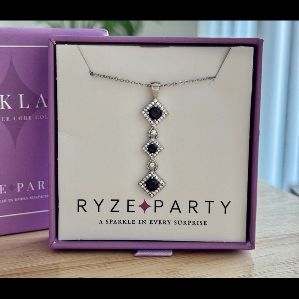 Ryze Party “Black Onyx CZ” Sterling Silver Drop Pendant Necklace